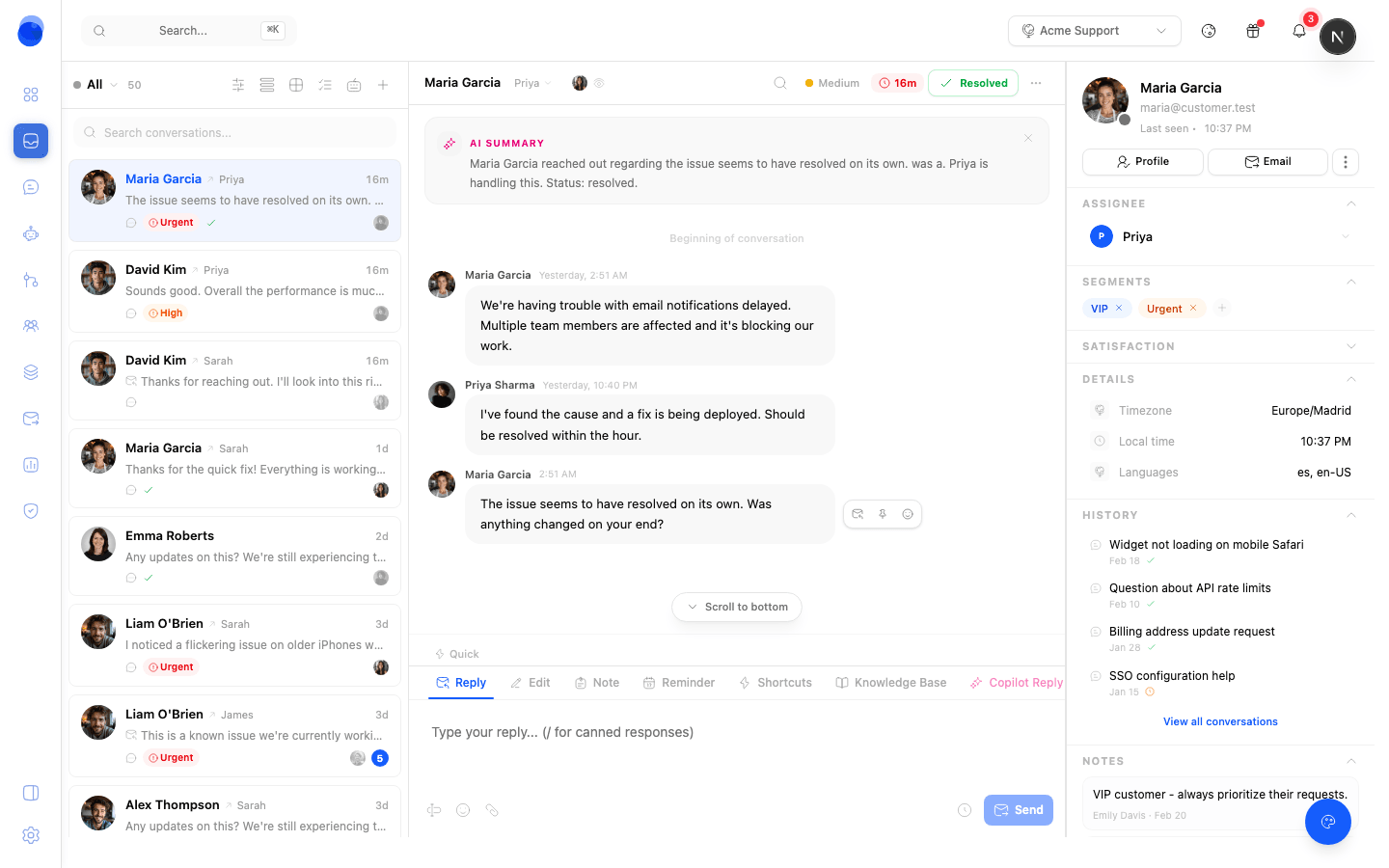 Chattypie shared inbox with AI summaries, conversation routing, and customer details